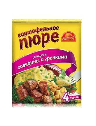 Kartofelnoe Pyure Bystrogo Prigotovleniya So Vkusom Govyadiny I Grenkami Russkij Appetit 120 Gr Flou Pak Kupit Optom Po Cene Rub V Moskve V Na Polke Nedorogo