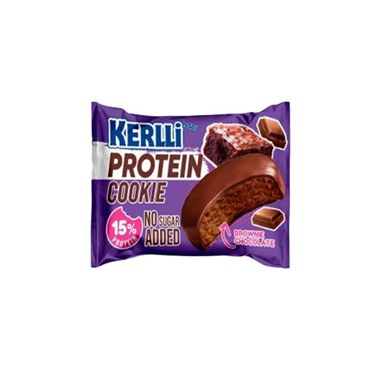 Печенье Kerlli протеиновое глазированное со вкусом брауни без сахара 45 гр., флоу-пак