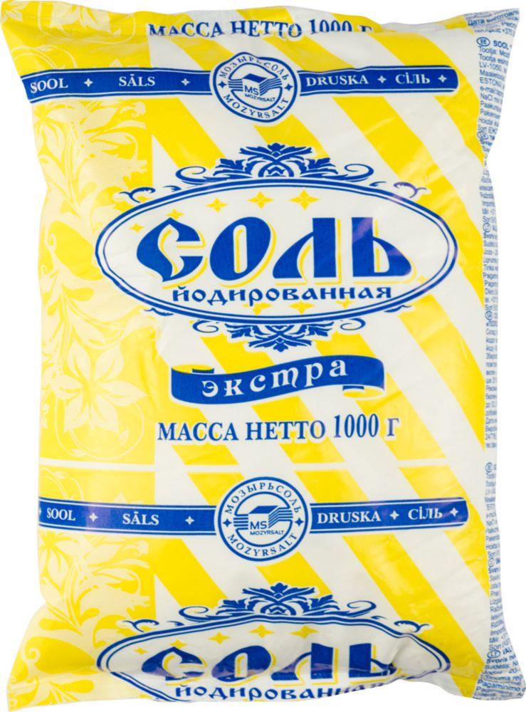 Соль Мозырьсоль экстра йодированная 1 кг., флоу-пак