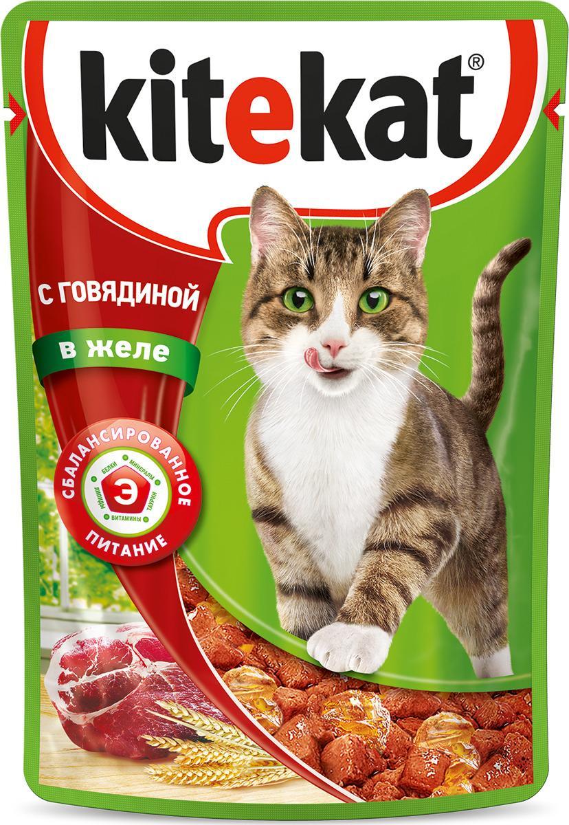 Влажный корм для кошек Kitekat с говядиной в желе 85 гр., пауч