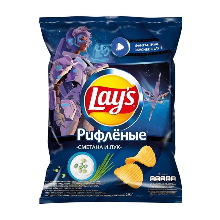 Чипсы Lay's сметана лук рифленые 225 гр., флоу-пак