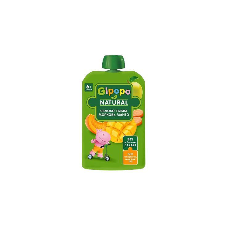 Пюре детское GIPOPO яблоко тыква морковь манго 90 гр., дой-пак