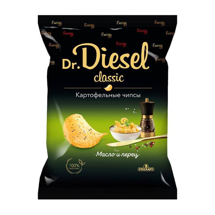 Чипсы из натурального картофеля Dr.Diesel со вкусом масло и перец 120 гр., флоу-пак