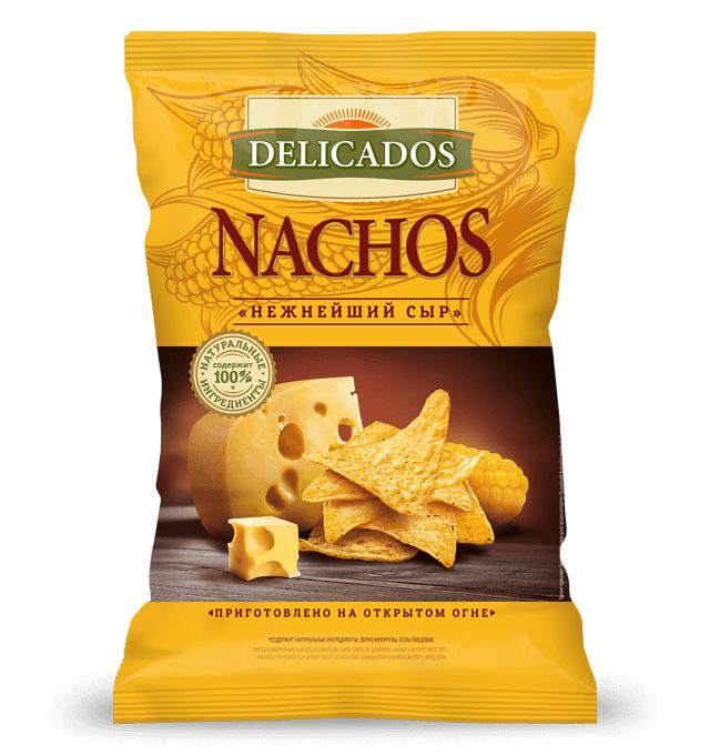 Чипсы Delicados Nachos Нежнейший сыр кукурузные 500 гр., флоу-пак