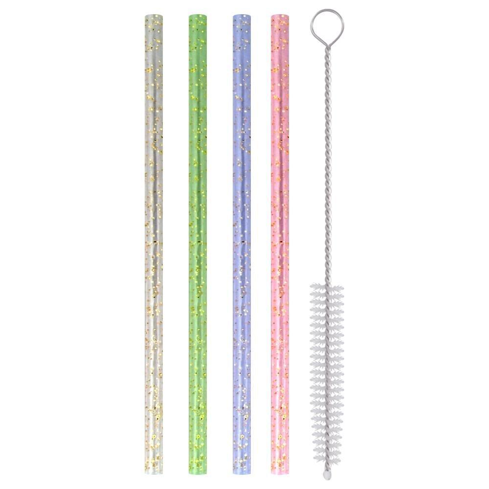 Трубочки для коктейля Мультидом блестки с ершиком 50 штук 13 см., пакет