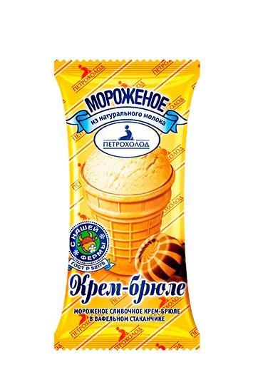 Мороженое Петрохолод Вафельный стаканчик мороженое сливочное крем-брюле 70 гр., флоу-пак
