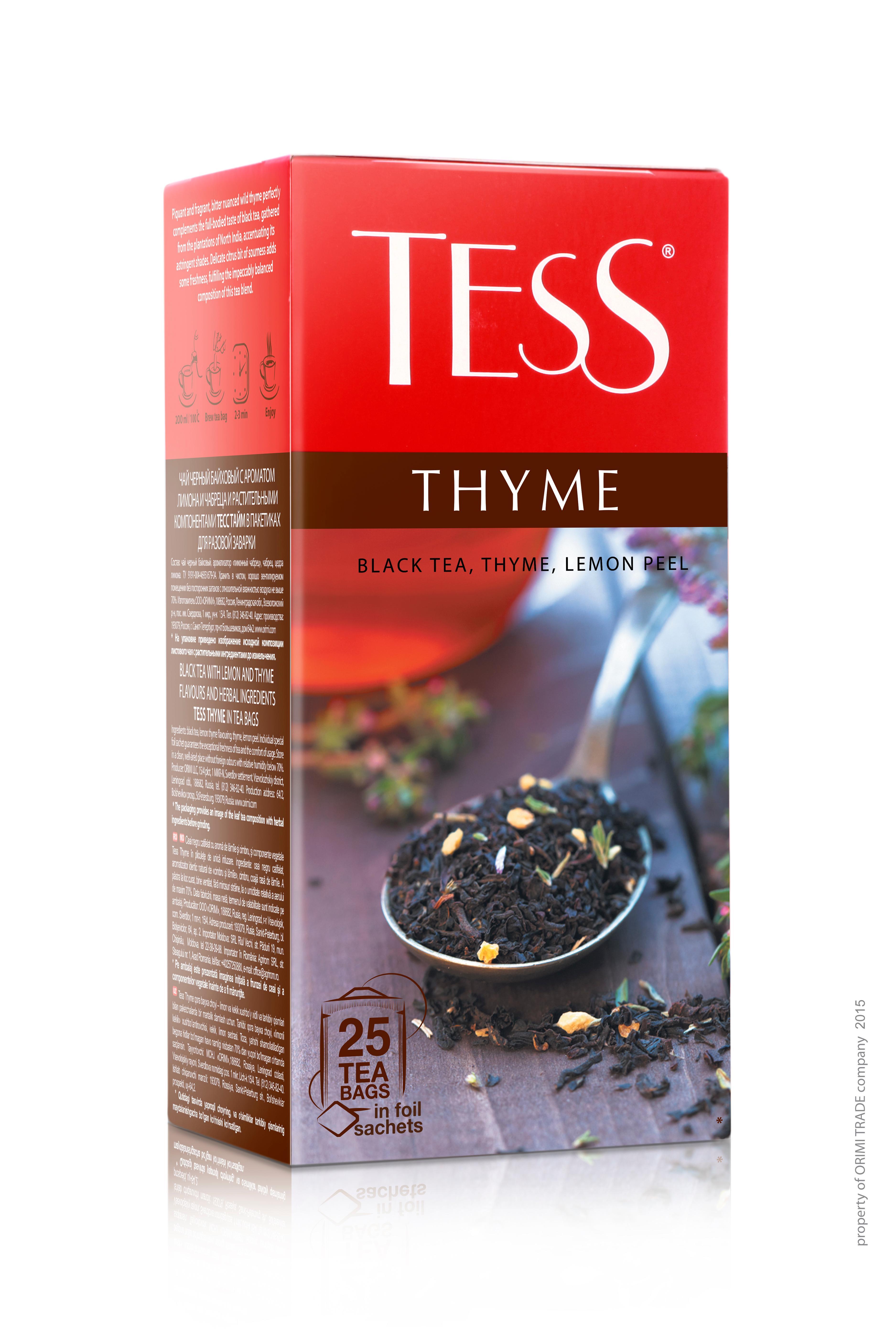 Чай Tess THYME черный чабрец цедра лимона 25 пакетиков 37.5 гр., картон