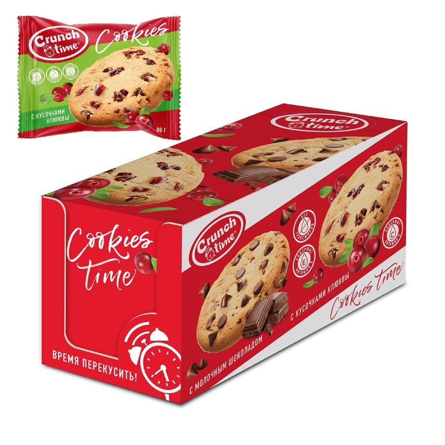 Печенье CRUNCH TIME Cookies сдобное с клюквой, 50 гр., флоу-пак