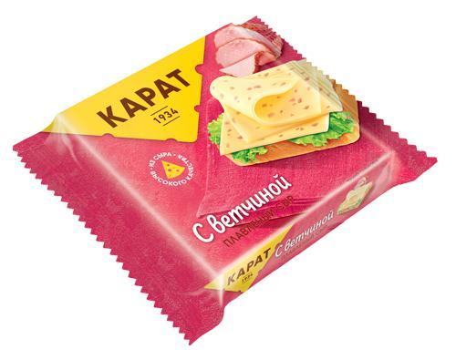 Сыр плавленый Карат ломтиками с ветчиной 25% 130 гр., флоу-пак