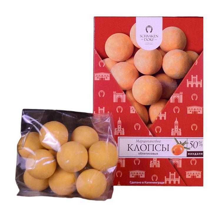 Марципановые клопсы ШААКЕН ДОРФ с облепихой 150 гр., картон