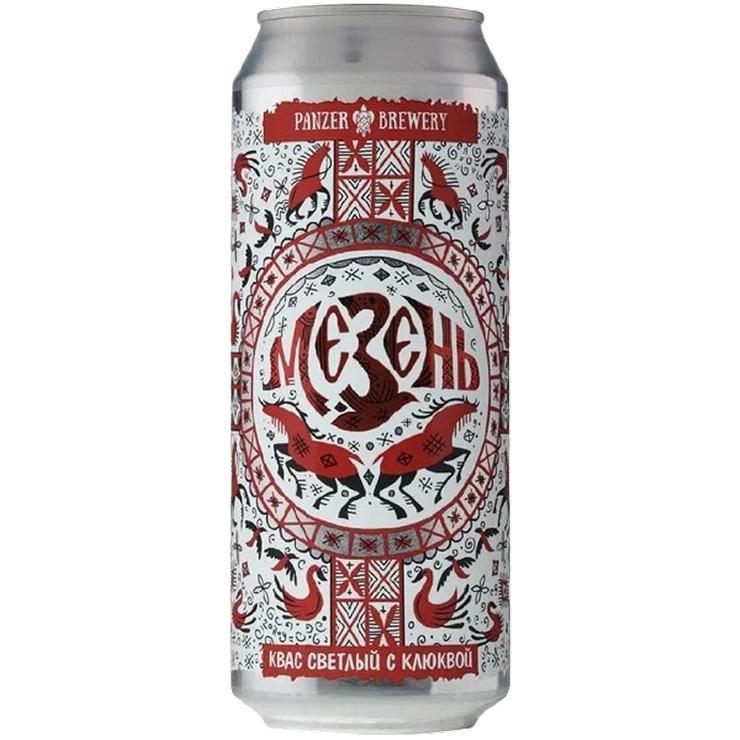 Квас Panzer Brewery МЕЗЕНЬ светлый фильтрованный обеспложенный ржаной с клюквой 500 мл., ж/б