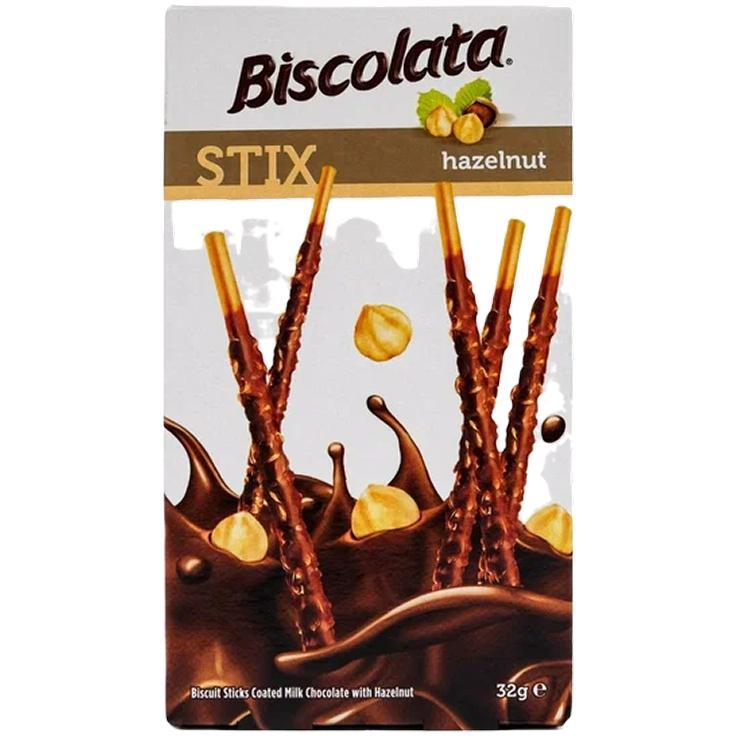 Палочки Biscolata Stix Hazelnut покрытые молочным шоколадом 32 гр., картон