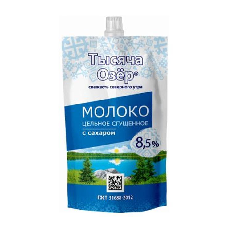 Молоко сгущенное Тысяча Озёр цельное 8,5% 270 гр., дой-пак с дозатором