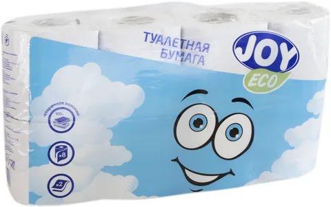 Туалетная бумага Joy Land Эко белая 2 слоя 8 рулонов, флоу-пак