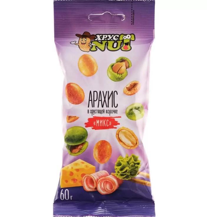 Арахис ХрустNUT в корочке микс 60 гр., флоу-пак