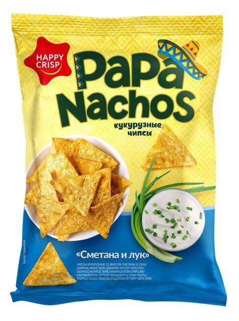 Чипсы кукурузные Happy crisp Nachos Сметана и лук 75 гр., флоу-пак