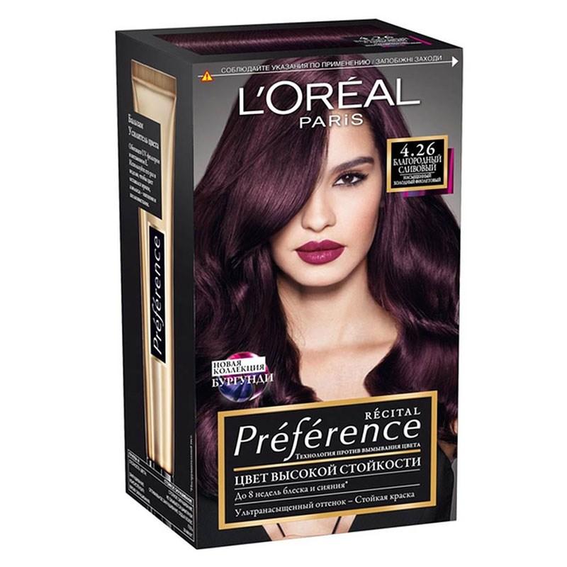 Краска L'Oreal Preference Recital стойкая для волос Благородный сливовый 4.26, картон