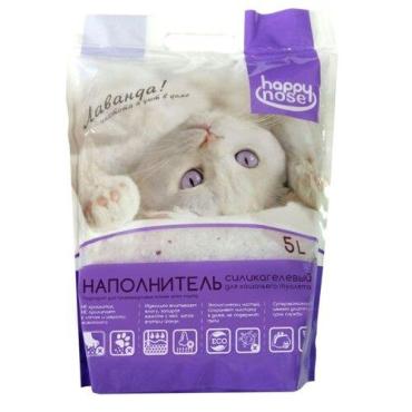 Наполнитель Happy Nose, для кошачьего туалета силикагелевый комкующийся, 2 кг., пакет