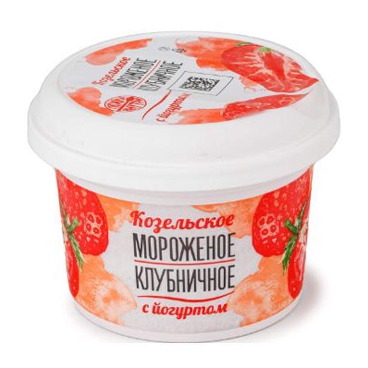 Мороженое Козельское сливочное с йогуртом и клубникой 150 гр., стакан
