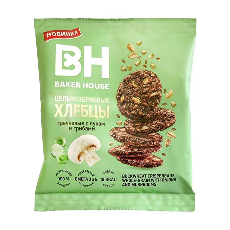 Хлебцы Baker House цельнозерновые гречневые с луком и грибами 50 гр., флоу-пак
