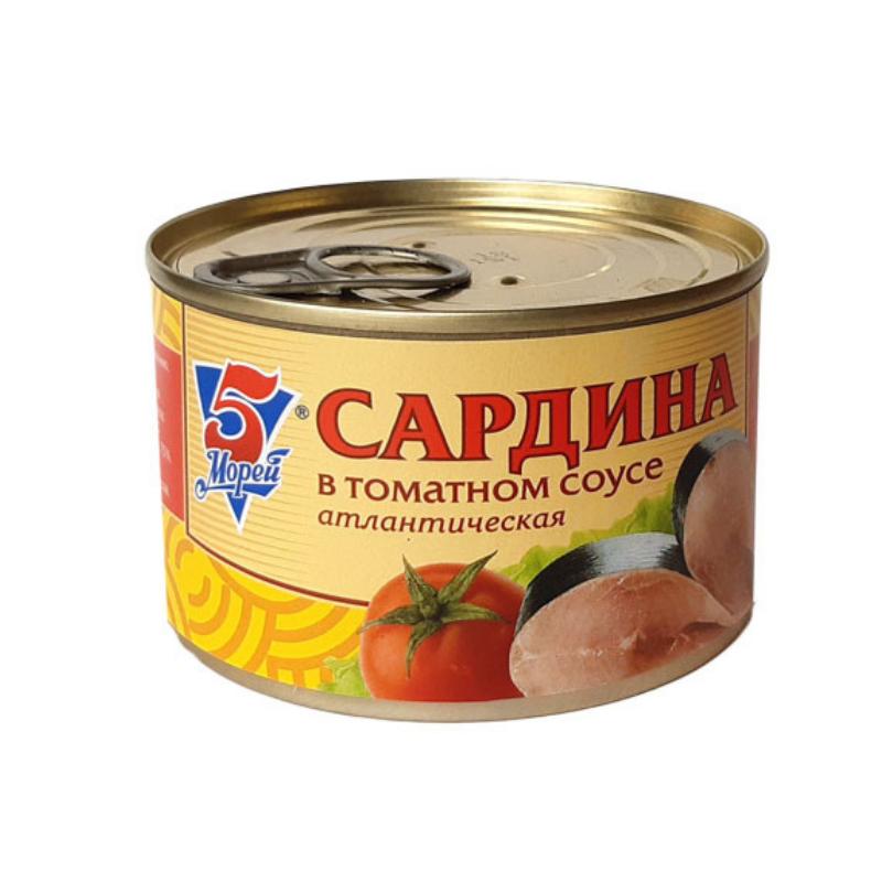Сардина 5 Морей в томатном соусе атлантическая 250 гр., ж/б