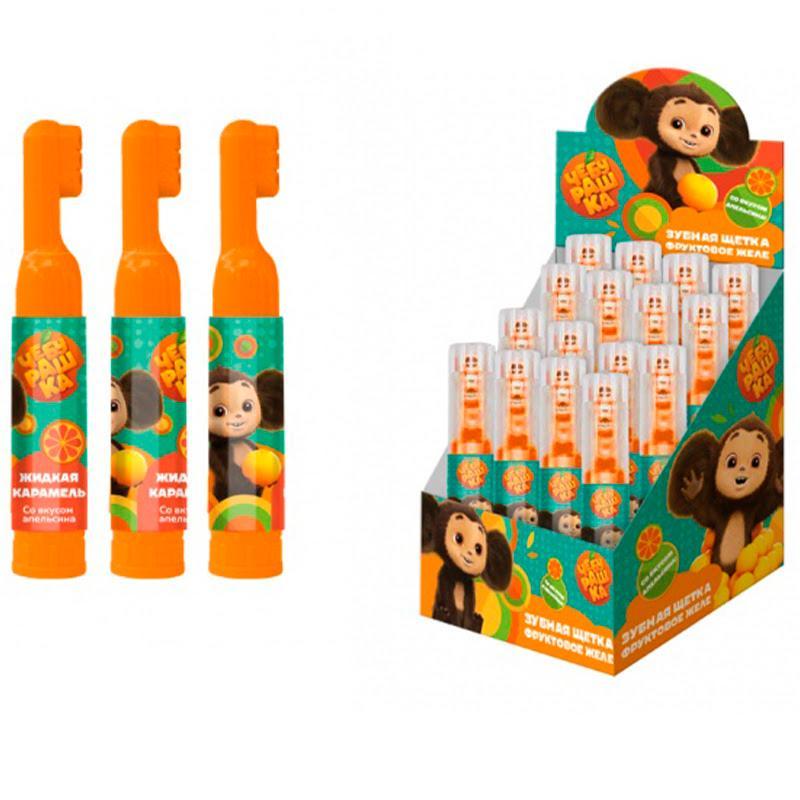 Жидкая карамель ЧЕБУРАШКА в виде зубной щетки 6 гр., пластик