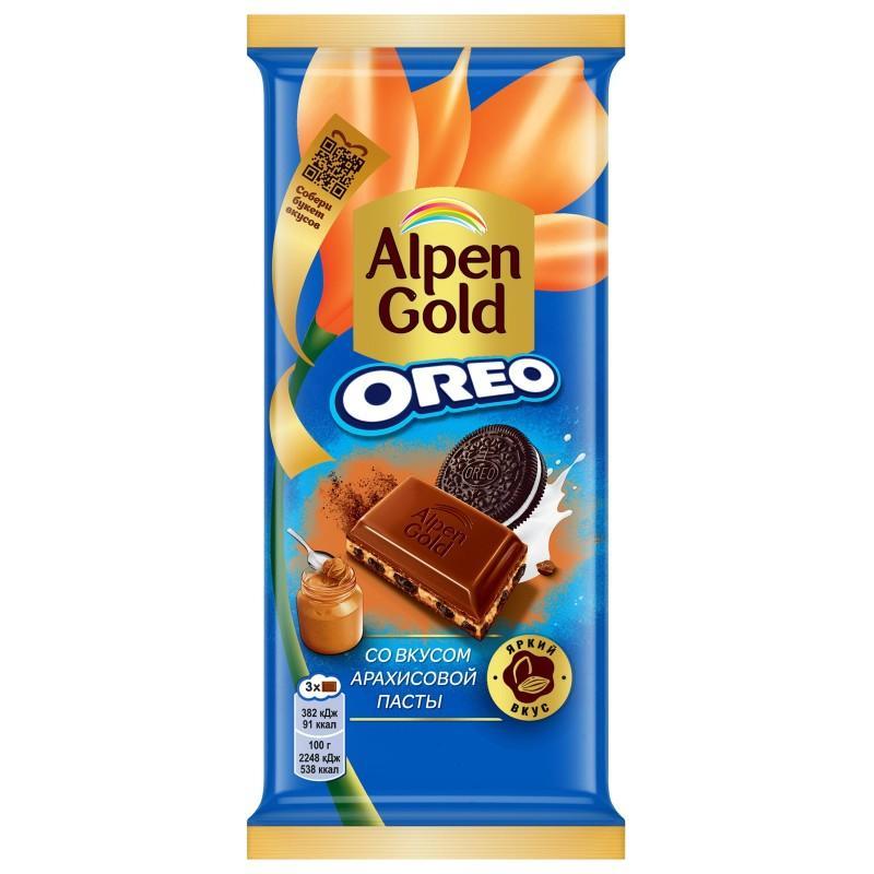 Шоколад Alpen Gold Oreo молочный арахисовая паста и печенье 85 гр., флоу-пак