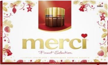 Шоколадные конфеты ассорти, Merci, 400 гр., картон