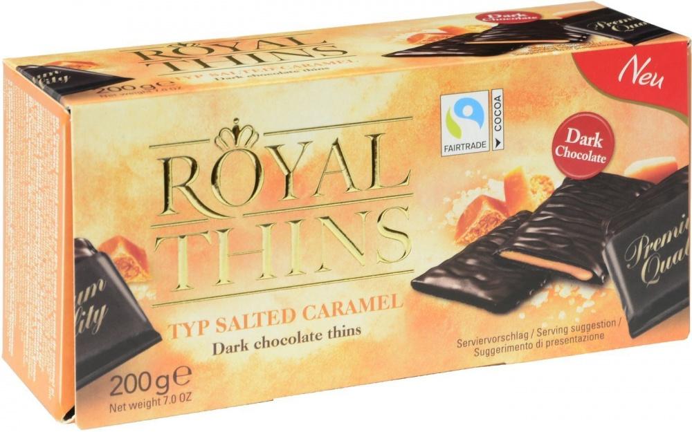 Шоколад Halloren Royal thins Темный с начинкой со вкусом карамели и кристаллами морской соли, 200 гр., картон