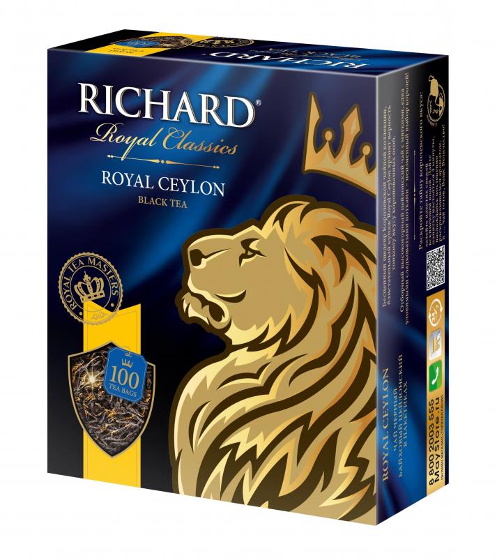 Чай Richard Royal Ceylon черный 100 пакетиков 200 гр., картон