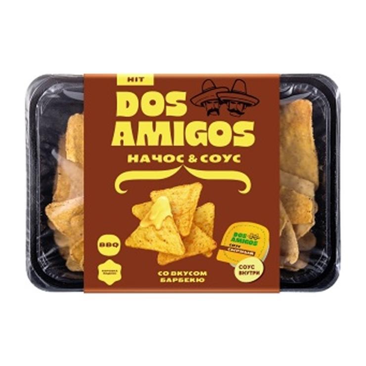 Начос Dos Amigos Барбекю с сырным соусом 185 гр., пластиковый контейнер