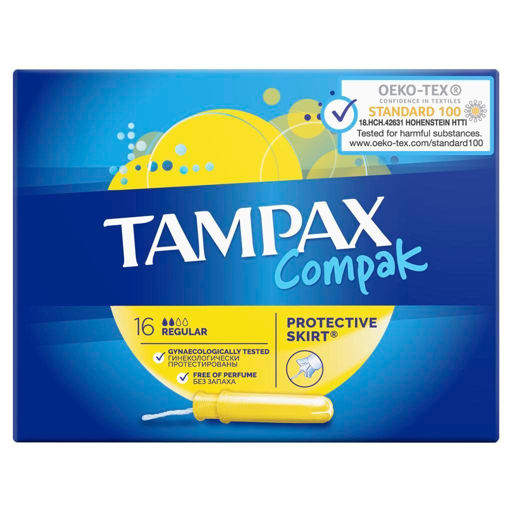 Тампоны женские Tampax Compak гигиенические с аппликатором Regular Duo 16 шт., картон