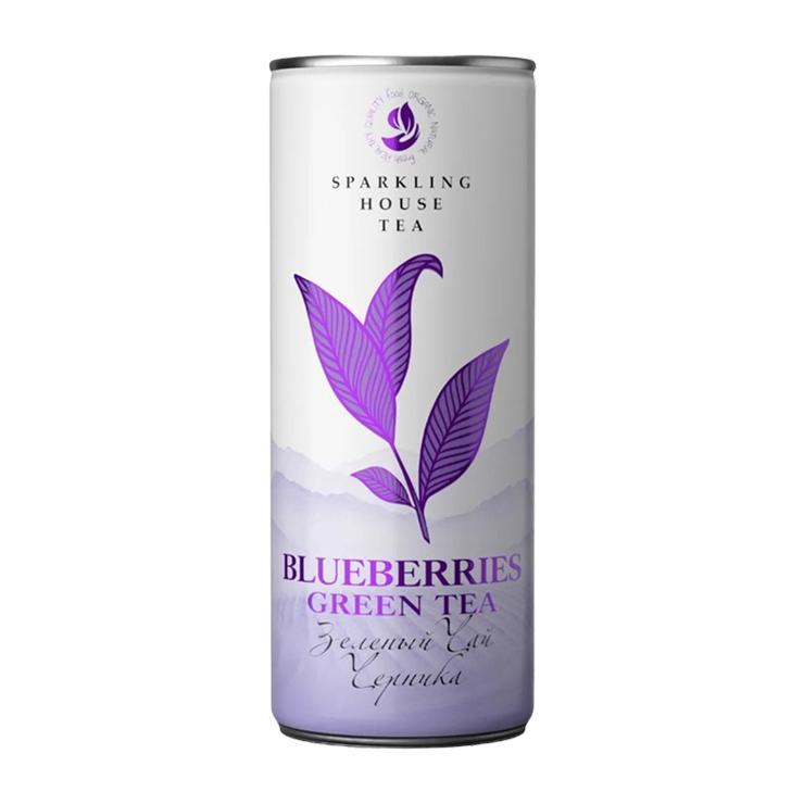 Чай холодный Sparkling house tea зеленый чай газированный со вкусом черники 330 мл., ж/б