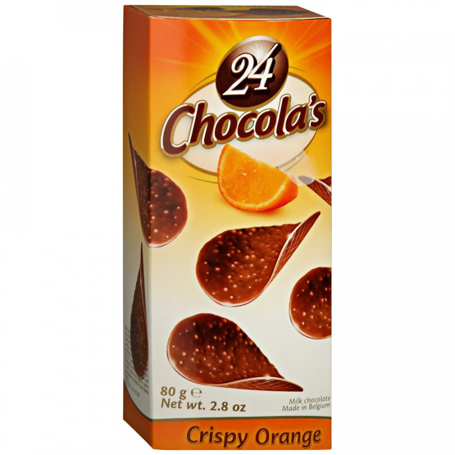 Чипсы шоколадные 24 Chocola's Crispy Orange молочный шоколад с ароматом апельсина 80 гр., картон