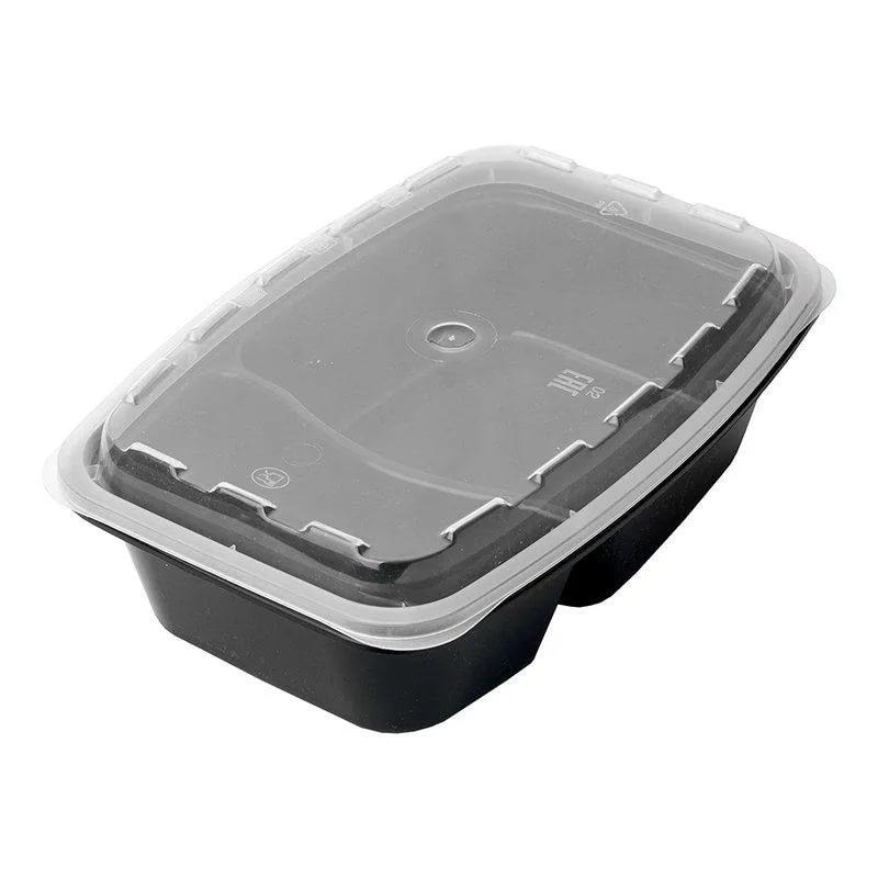 Контейнер Мистерия, одноразовый 830 мл., прямольный, 211х146х51 мм., 2-секции, чёрный, ПП