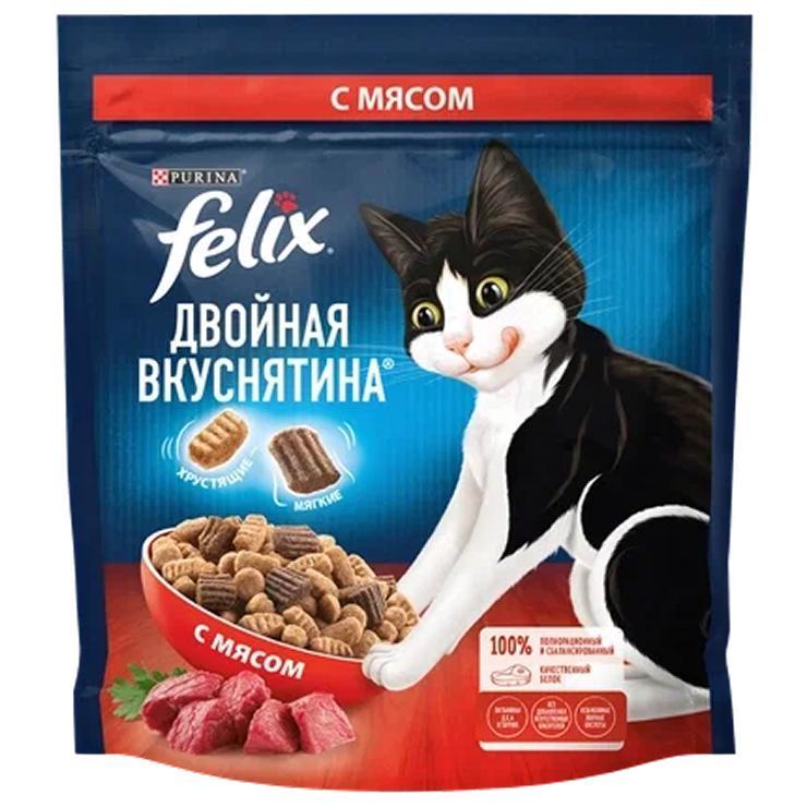 Корм для кошек сухой Felix двойная вкуснятина с мясом 600 гр., дой-пак