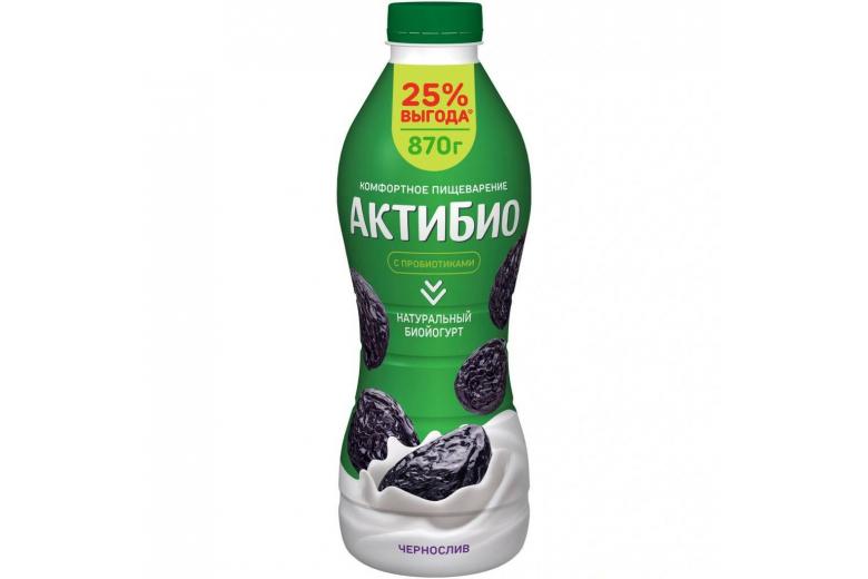 Йогурт питьевой Актибио чернослив 2% 870 гр., ПЭТ