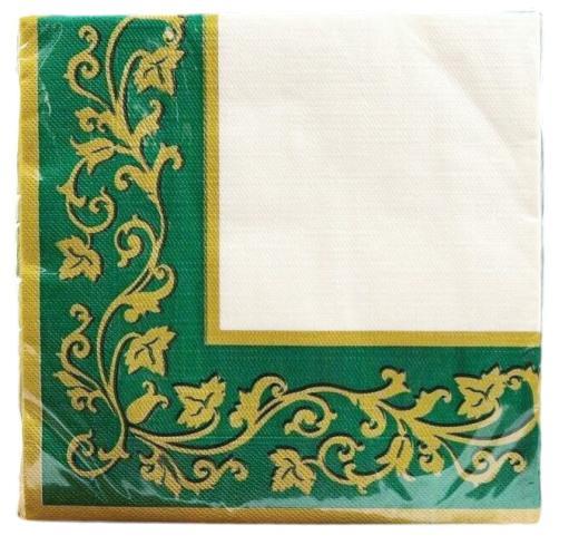 Салфетки бумажные Bouquet Золотые узоры на зеленом 3 слоя 40х40 см. 20 шт., пленка