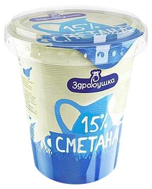 Сметана Здравушка 15%, 380 гр., стакан