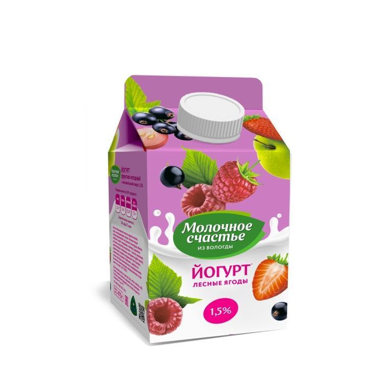 Йогурт ВМК Молочное счастье фруктово-ягодный Лесные ягоды 1,5% 470 гр., тетра-пак