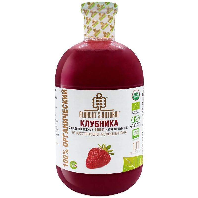 Сок GEORGIAS NATURAL ORGANIC Клубничный холодный отжим, 1 л., стекло