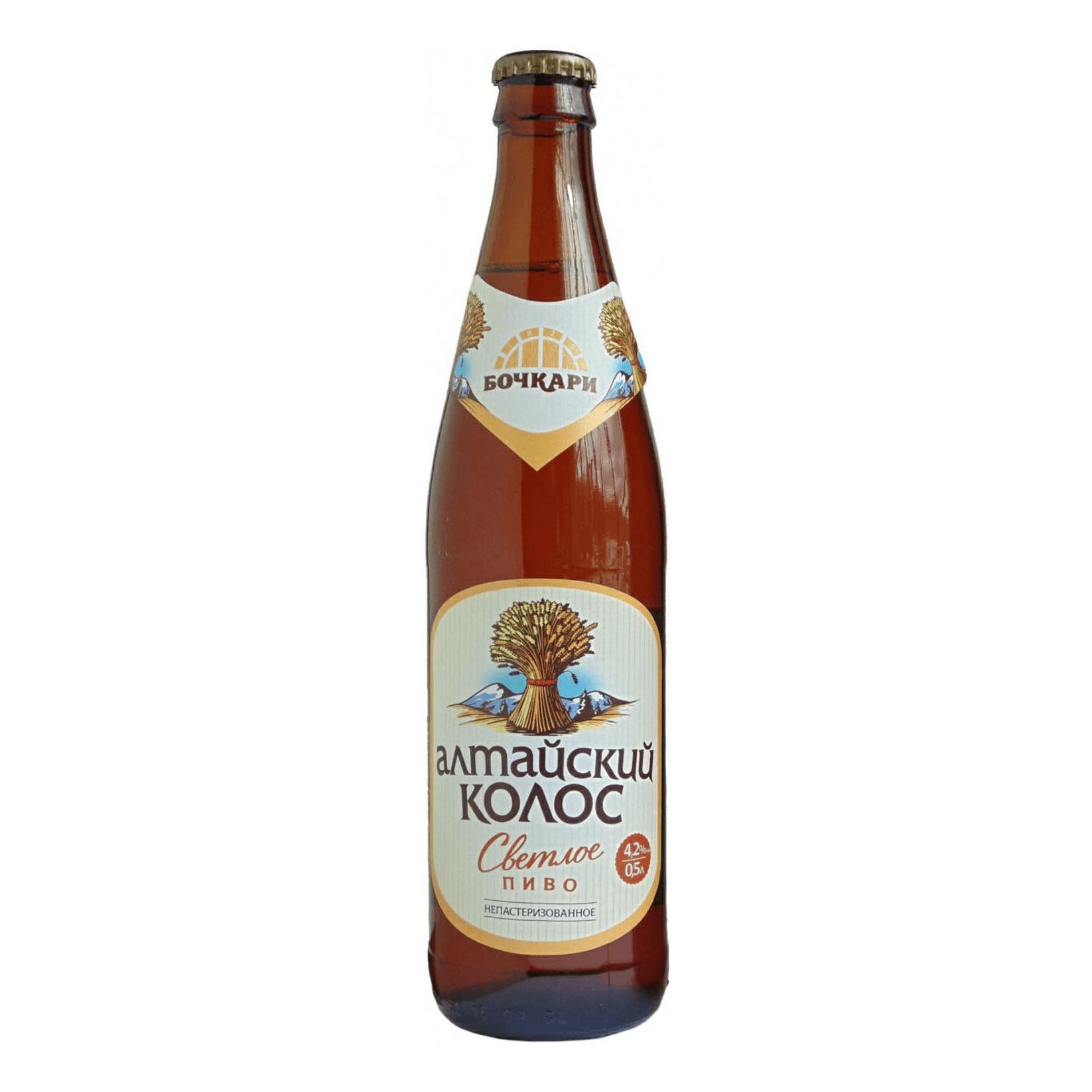 Пиво Бочкари Алтайский колос светлое фильтрованное пастеризованное 4,2% 450 мл., стекло