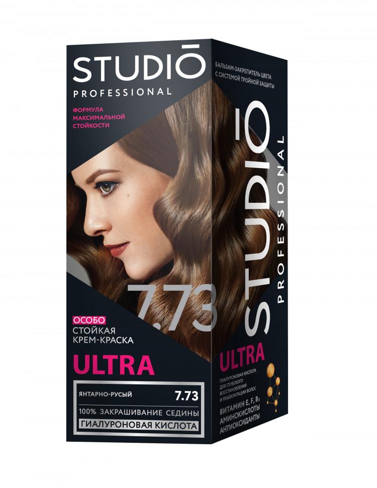Крем-краска для волос для седых волос тон 7.73 Янтарно-русый, Studio Professional Ultra, 115 мл., картонная коробка