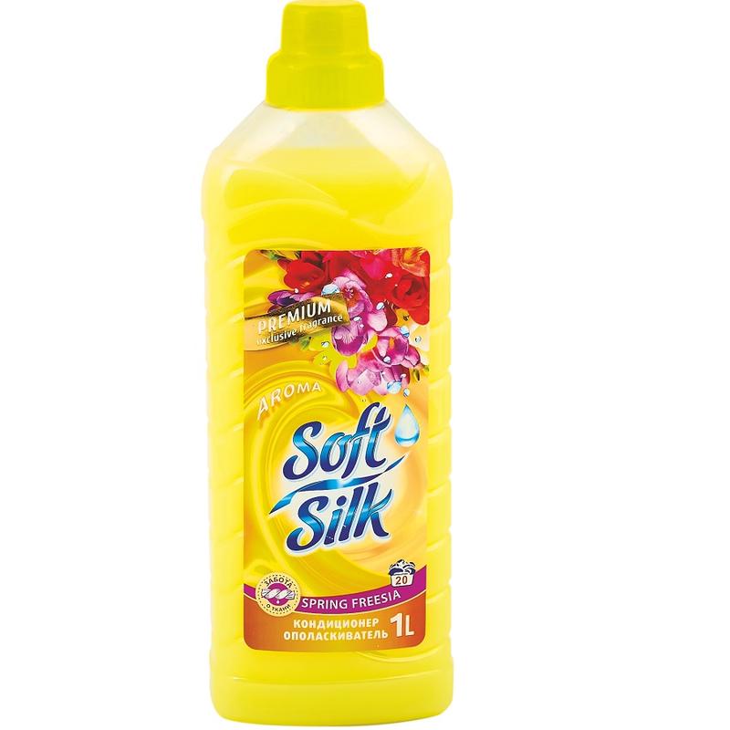 Кондиционер-ополаскиватель Romax soft silk premium spring freesia для тканей 1 л., ПЭТ