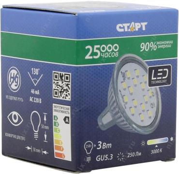 Лампа сведодиодная GU5.3 3W30 теплый белый, Старт LED 51 гр., картонная коробка