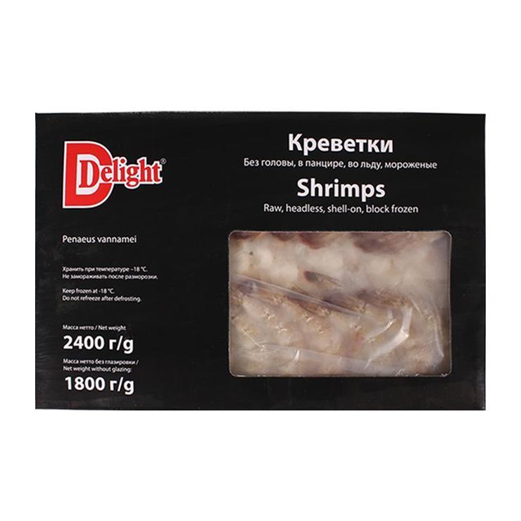 Креветки 21/25 свежемороженые без головы в панцире 1,8 кг., картон