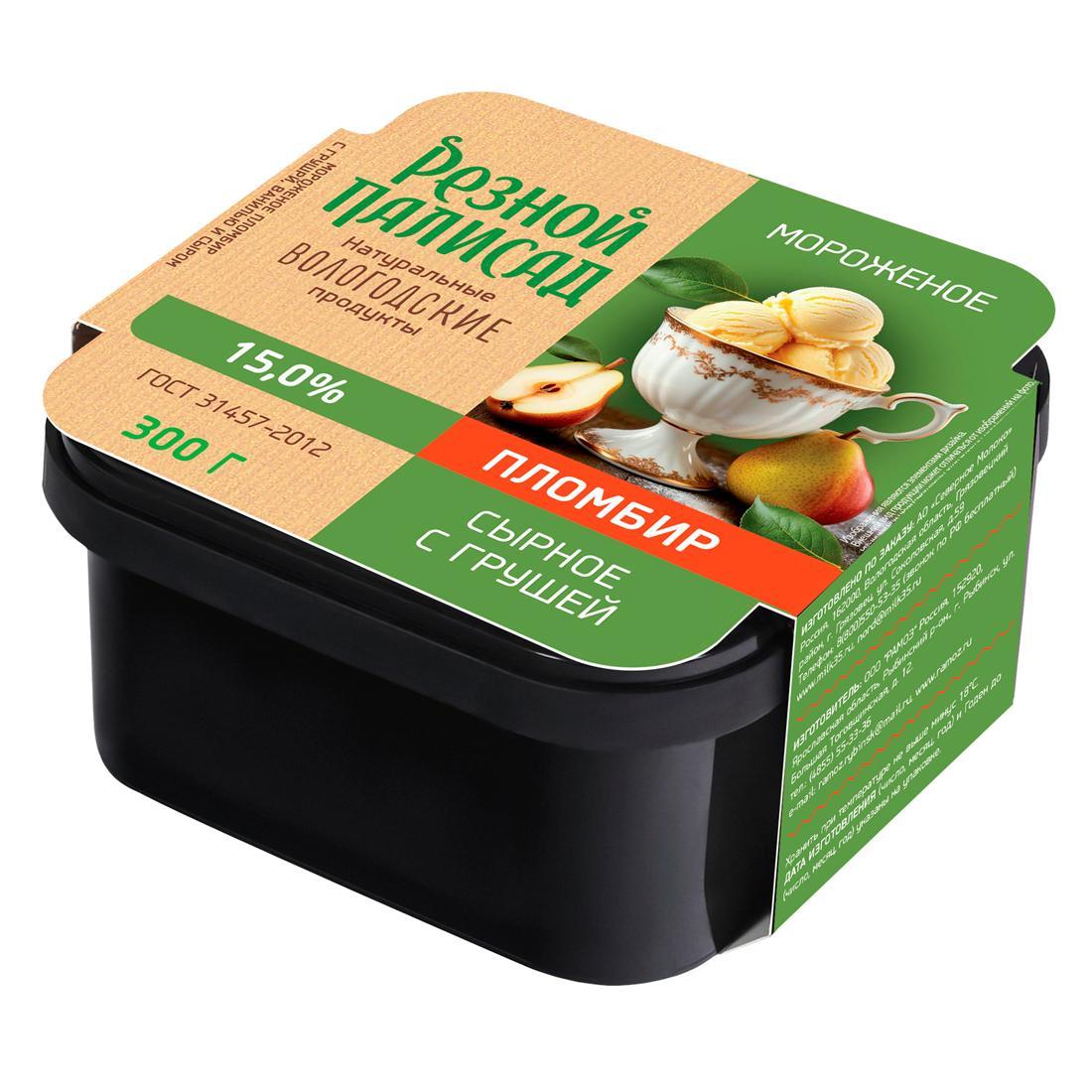 Мороженое пломбир Резной Палисад Сырное с Грушей 15% 300 гр., лоток