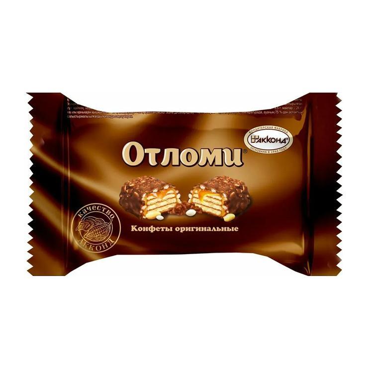 Конфеты Акконд Отломи оригинальные вафельные с молочной карамелью и кремовой начинкой посыпанные крупкой арахиса и воздушным рисом покрытые молочной шоколадной глазурью 360 гр., флоу-пак
