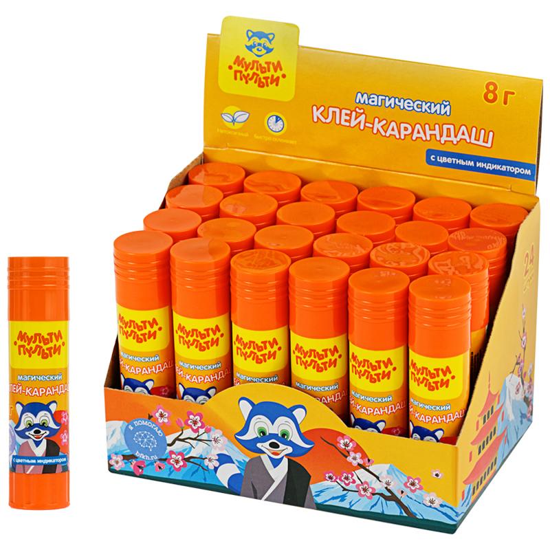 Клей-карандаш Мульти-Пульти Енот в Японии, 08г, с цветным индикатором