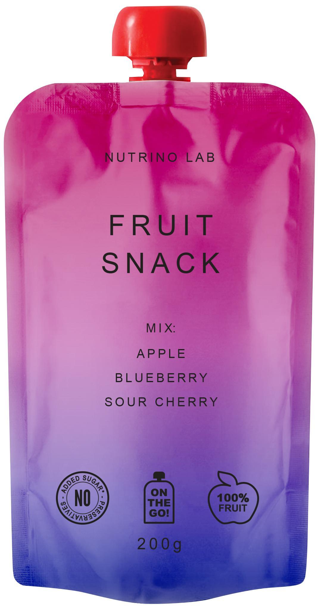 Пюре фруктовое Nutrino Lab fruit snack яблоко черника вишня, 200 гр., дой-пак